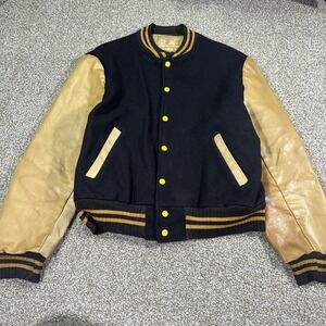 1950s Champion Running Man Wool Varsity Jacket Blank Leather Arms Size Large